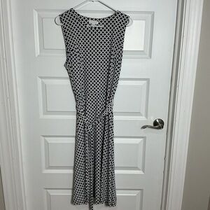 Charter Club Navy and White Geometric Maxi Dress Size Large